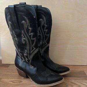 Hisea Black Mid Thigh Cowgirl Boots